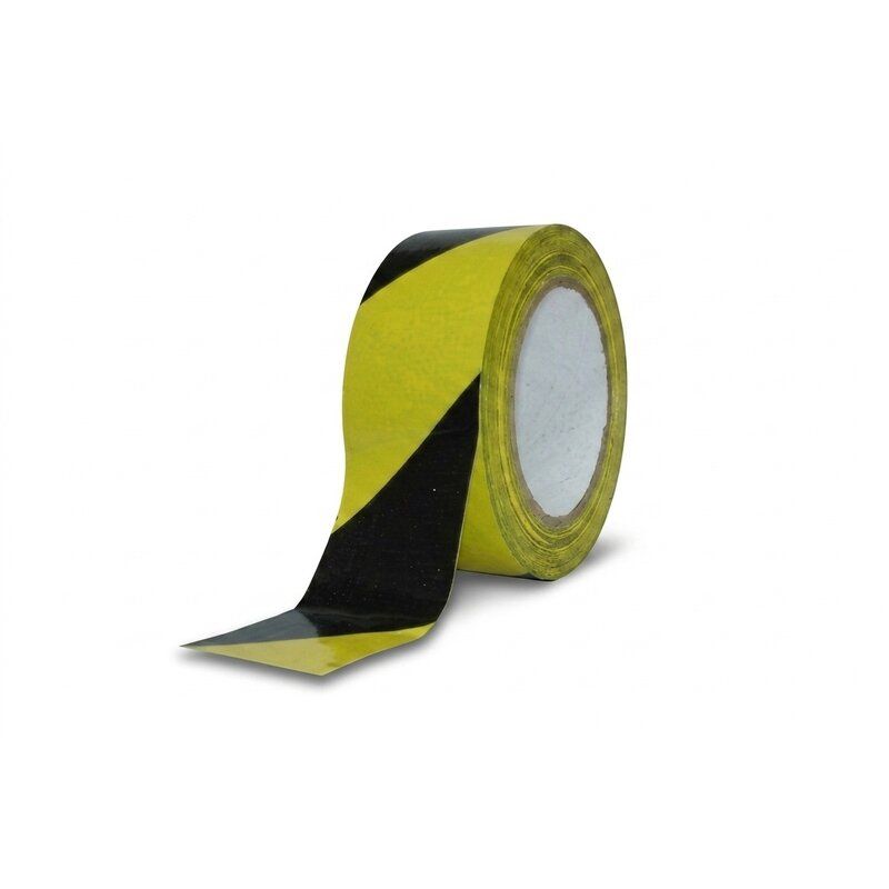 Afzetlint geel/zwart - 500 mtr. 7,5 cm. (28 micron)