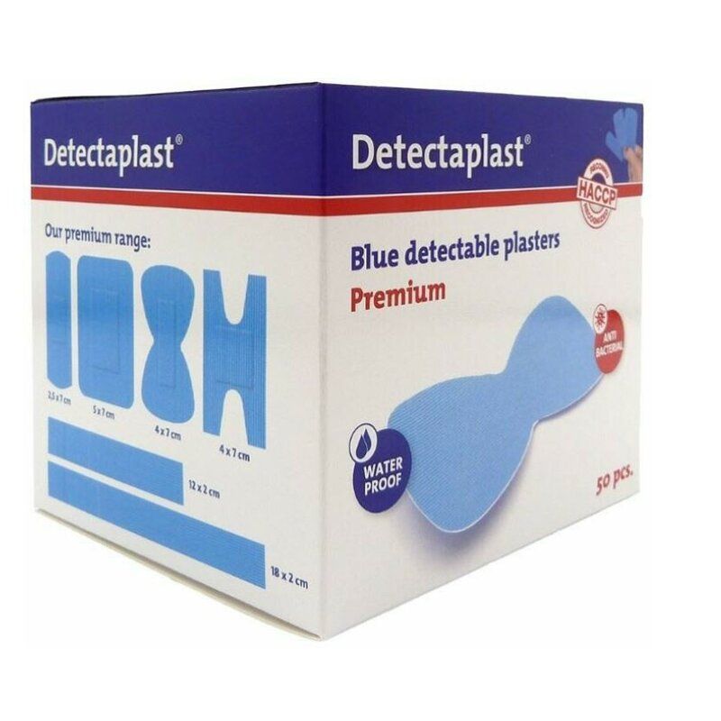 Detectaplast Premium blauwe PU pleisters, waterbestendig, 68 x 38 mm (Vlinder) (50 stuks)