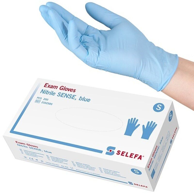 Handschoen Selefa nitrile sense blauw poedervrij (200 stuks) - XS