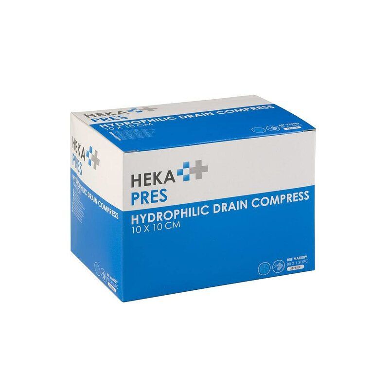 HEKA pres hydrofiel drainkompres - 10 x 10 cm steriel (80 Stuks)