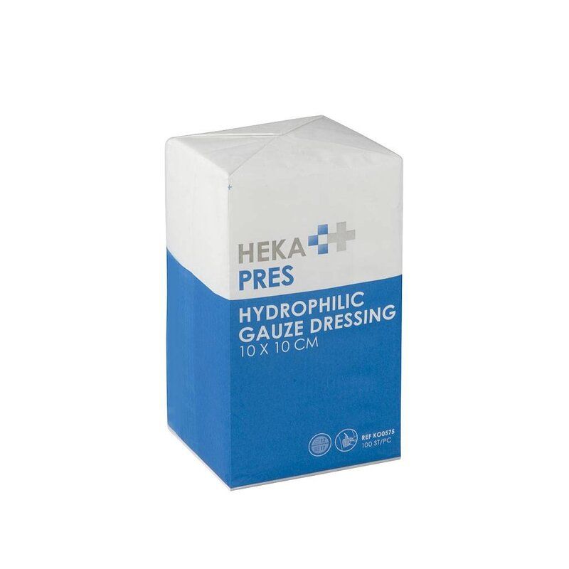 HEKA pres hydrofiel gaaskompres - 10 x 10 cm niet steriel 12 lagen (100 Stuks)