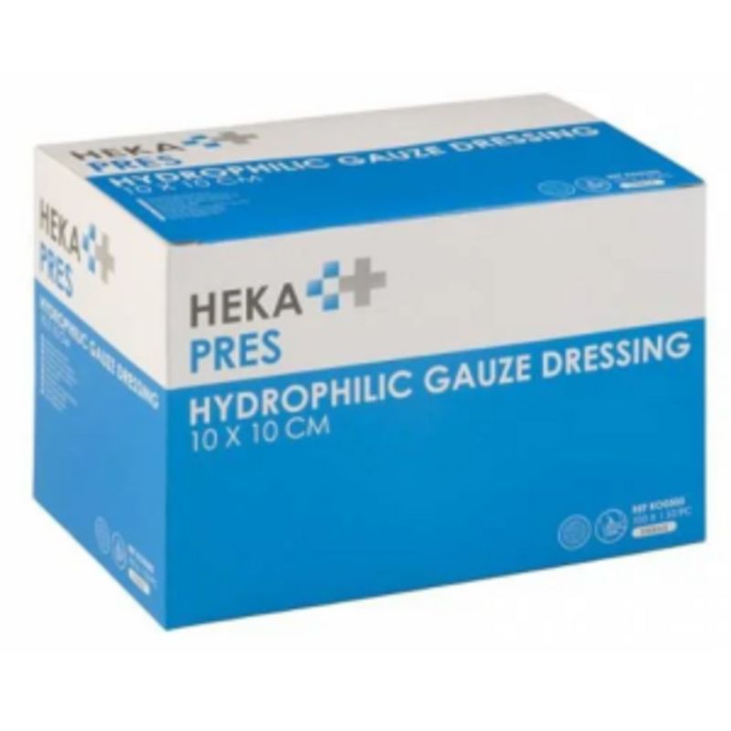 HEKA pres hydrofiel gaaskompres - 10 x 10 cm -steriel -8 lagen - Doosje 100 stuks