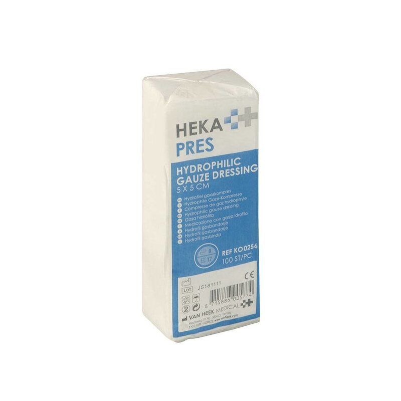HEKA pres hydrofiel gaaskompres - 5 x 5 cm niet steriel 8 lagen (100 Stuks)