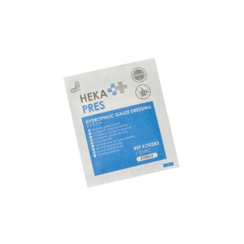 HEKA pres hydrofiel gaaskompres - 5 x 5 cm -steriel - 8 laags - Doosje 100 stuks