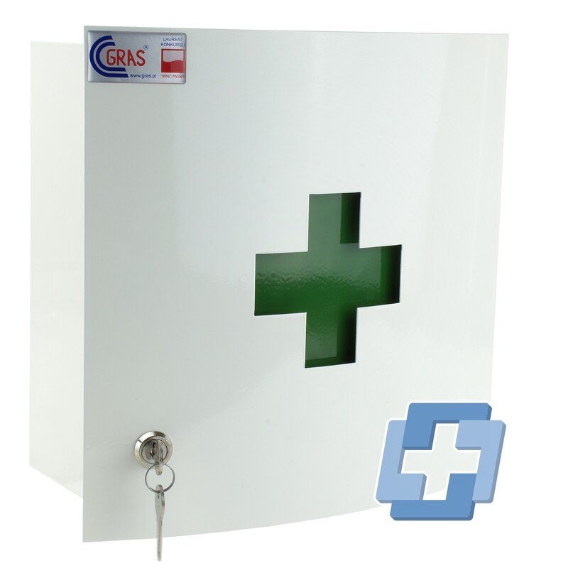 Medicijnkastjekast leeg wit met groen kruis - 325 x 325 x 150 mm