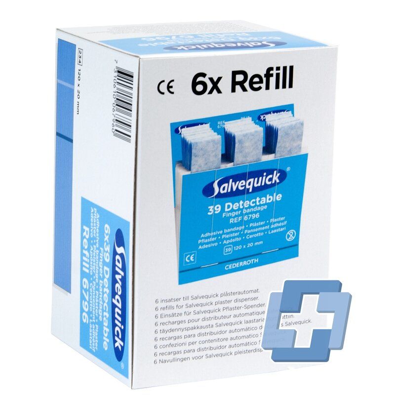 Salvequick 6796 navulling 39 blauwe lange vingerpleisters HACCP - 120 x 20 mm (6 stuks)